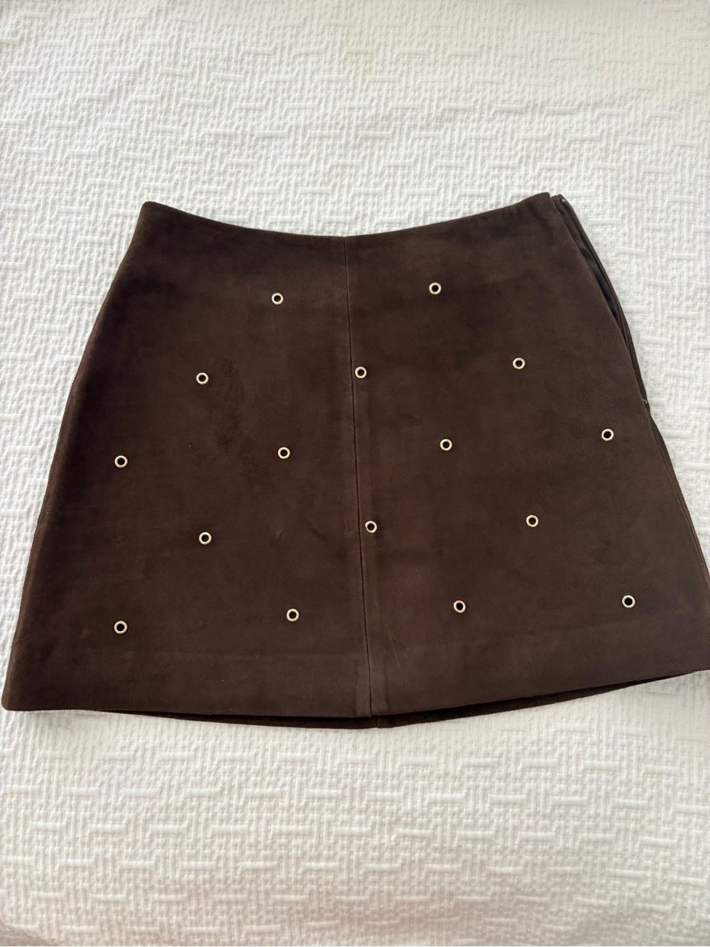 DISSH Dark Brown Suede Mini Skirt with Gold Eyelets